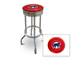 Bar Stool 29" Tall Chrome Finish Retro Style Backless Stool Featuring the Chicago Cubs MLB Team Logo Decal on a Red Vinyl Covered Swivel Seat Cushion