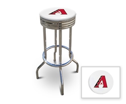 Bar Stool 29" Tall Chrome Finish Retro Style Backless Stool Featuring the Arizona Diamondbacks MLB Team Logo Decal on a White Vinyl Covered Swivel Seat Cushion