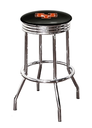 Bar Stool 29" Tall Chrome Finish Retro Style Backless Stool Featuring the New York Mets MLB Team Logo Decal on a Black Vinyl Covered Swivel Seat Cushion