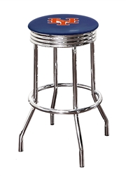 Bar Stool 29" Tall Chrome Finish Retro Style Backless Stool Featuring the New York Mets MLB Team Logo Decal on a Blue Vinyl Covered Swivel Seat Cushion