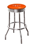 Bar Stool 29" Tall Chrome Finish Retro Style Backless Stool Featuring the New York Mets MLB Team Logo Decal on an Orange Vinyl Covered Swivel Seat Cushion