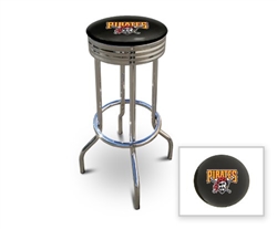 Bar Stool 29" Tall Chrome Finish Retro Style Backless Stool Featuring the Pittsburgh Pirates MLB Team Logo Decal on a Black Vinyl Covered Swivel Seat Cushion