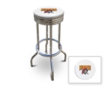Bar Stool 29" Tall Chrome Finish Retro Style Backless Stool Featuring the Pittsburgh Pirates MLB Team Logo Decal on a White Vinyl Covered Swivel Seat Cushion