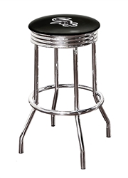 Bar Stool 29" Tall Chrome Finish Retro Style Backless Stool Featuring the Chicago White Sox MLB Team Logo Decal on a Black Vinyl Covered Swivel Seat Cushion