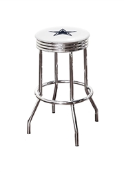Bar Stool 29" Tall Chrome Finish Retro Style Backless Stool Featuring the Dallas Cowboys NFL Team Logo Decal on a White Vinyl Covered Swivel Seat Cushion