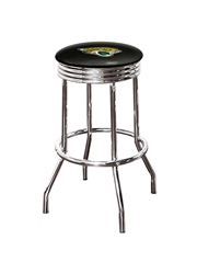 Bar Stool 29" Tall Chrome Finish Retro Style Backless Stool Featuring the Jacksonville Jaguars NFL Team Logo Decal on a Black Vinyl Covered Swivel Seat Cushion