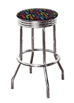 Bar Stool 29" Tall Chrome Finish Retro Style Backless Stool Featuring The Beatles Colorful Fabric Covered Swivel Seat Cushion