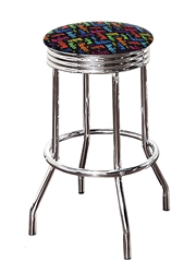 Bar Stool 29" Tall Chrome Finish Retro Style Backless Stool Featuring The Beatles Colorful Fabric Covered Swivel Seat Cushion