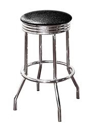 Bar Stool 29" Tall Chrome Finish Retro Style Backless Stool with a Black Glitter Vinyl Covered Swivel Seat Cushion