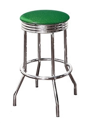 Bar Stool 29" Tall Chrome Finish Retro Style Backless Stool with an Emerald Green Glitter Vinyl Covered Swivel Seat Cushion