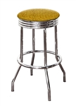 Bar Stool 29" Tall Chrome Finish Retro Style Backless Stool with a Gold Glitter Vinyl Covered Swivel Seat Cushion