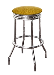 Bar Stool 29" Tall Chrome Finish Retro Style Backless Stool with a Gold Glitter Vinyl Covered Swivel Seat Cushion