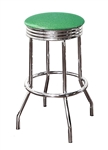 Bar Stool 29" Tall Chrome Finish Retro Style Backless Stool with an Green Glitter Vinyl Covered Swivel Seat Cushion
