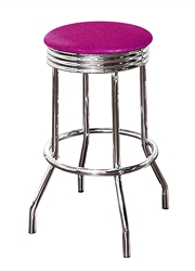 Bar Stool 29" Tall Chrome Finish Retro Style Backless Stool with a Hot Pink Glitter Vinyl Covered Swivel Seat Cushion