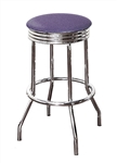 Bar Stool 29" Tall Chrome Finish Retro Style Backless Stool with a Lavender Glitter Vinyl Covered Swivel Seat Cushion