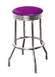 Bar Stool 29" Tall Chrome Finish Retro Style Backless Stool with a Purple Glitter Vinyl Covered Swivel Seat Cushion