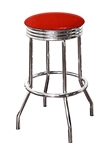 Bar Stool 29" Tall Chrome Finish Retro Style Backless Stool with a Red Glitter Vinyl Covered Swivel Seat Cushion