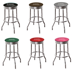 Glock Themed Bar Stool 24" or 29" Retro Style Chrome Stool with Colored Vinyl Swivel Seat Cushion