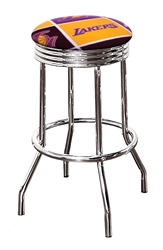 Bar Stool 24" or 29" Tall Featuring a Lakers Basketball Team Logo Fabric Covered Swivel Seat Cushion