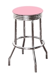 Bar Stool 24" or 29" Tall Chrome Finish Retro Style Backless Stool with a Baby Pink Vinyl Covered Swivel Seat Cushion
