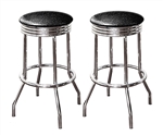 Bar Stools 24" Tall Set of 2 Chrome Retro Style Backless Stools with Black Glitter Vinyl Covered Swivel Seat Cushions