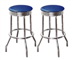 Bar Stools 24" Tall Set of 2 Chrome Retro Style Backless Stools with Black Glitter Vinyl Covered Swivel Seat Cushions