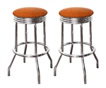 Bar Stools 24" Tall Set of 2 Chrome Retro Style Backless Stools with Copper Glitter Vinyl Covered Swivel Seat Cushions