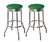 Bar Stools 24" Tall Set of 2 Chrome Retro Style Backless Stools with Emerald Green Glitter Vinyl Covered Swivel Seat Cushions