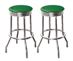 Bar Stools 24" Tall Set of 2 Chrome Retro Style Backless Stools with Emerald Green Glitter Vinyl Covered Swivel Seat Cushions