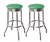 Bar Stools 24" Tall Set of 2 Chrome Retro Style Backless Stools with Green Glitter Vinyl Covered Swivel Seat Cushions