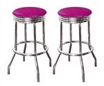 Bar Stools 24" Tall Set of 2 Chrome Retro Style Backless Stools with Hot Pink Glitter Vinyl Covered Swivel Seat Cushions