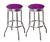 Bar Stools 24" Tall Set of 2 Chrome Retro Style Backless Stools with Purple Glitter Vinyl Covered Swivel Seat Cushions