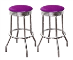 Bar Stools 24" Tall Set of 2 Chrome Retro Style Backless Stools with Purple Glitter Vinyl Covered Swivel Seat Cushions