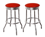 Bar Stools 24" Tall Set of 2 Chrome Retro Style Backless Stools with Red Glitter Vinyl Covered Swivel Seat Cushions