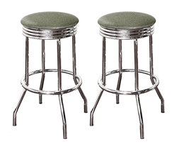 Bar Stools 24" Tall Set of 2 Chrome Retro Style Backless Stools with Silver Glitter Vinyl Covered Swivel Seat Cushions