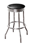 Bar Stools Set of 3 - 24" Tall Chrome Finish Retro Style Backless Stool with an Black Glitter Vinyl Covered Swivel Seat Cushion