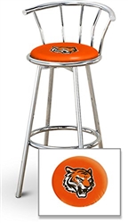 Bar Stool 29" Tall Chrome Finish Stool with a Backrest Featuring the Cincinnati Bengals Face NFL Team Logo Decal on an Orange Vinyl Covered Swivel Seat Cushion
