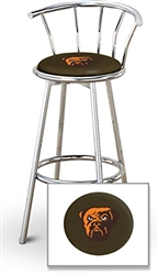 Bar Stool 29" Tall Chrome Finish Stool with a Backrest Featuring the Cleveland Browns Face NFL Team Logo Decal on a Brown Vinyl Covered Swivel Seat Cushion