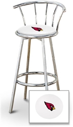 Bar Stool 29" Tall Chrome Finish Stool with a Backrest Featuring the Arizona Cardinals NFL Team Logo Decal on a White Vinyl Covered Swivel Seat Cushion