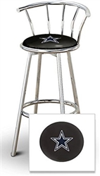 Bar Stool 29" Tall Chrome Finish Stool with a Backrest Featuring the Dallas Cowboys NFL Team Logo Decal on a Black Vinyl Covered Swivel Seat Cushion