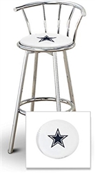 Bar Stool 29" Tall Chrome Finish Stool with a Backrest Featuring the Dallas Cowboys NFL Team Logo Decal on a White Vinyl Covered Swivel Seat Cushion