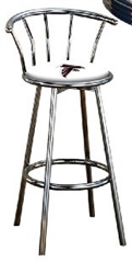 Bar Stool 29" Tall Chrome Finish Stool with a Backrest Featuring the Atlanta Falcons NFL Team Logo Decal on a White Vinyl Covered Swivel Seat Cushion
