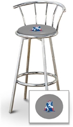 Bar Stool 29" Tall Chrome Finish Stool with a Backrest Featuring the New England Patriots Guard NFL Team Logo Decal on a Grey Vinyl Covered Swivel Seat Cushion