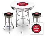 Gas Themed 3 Piece Bar Table Set Includes 2 Swivel Seat Bar Stools featuring Flying A Gasoline Theme with Black Seat Cushion