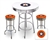 Bar Table Set 3 Piece with a White and Chrome Table Featuring the Houston Astros MLB Team Logo Decal with a Glass Top and 2-29" Tall Swivel Seat Stools with the Team Logo on Orange Vinyl Covered Seat Cushions