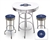 Bar Table Set 3 Piece with a White and Chrome Table Featuring the Milwaukee Brewers MLB Team Logo Decal with a Glass Top and 2-29" Tall Swivel Seat Stools with the Team Logo on Blue Vinyl Covered Seat Cushions