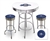 Bar Table Set 3 Piece with a White Table Featuring the Milwaukee Brewers MLB Team Logo Decal and 2-29" Tall Swivel Seat Stools with the Team Logo on Blue Vinyl Covered Seat Cushions