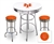 Bar Table Set 3 Piece with a White and Chrome Table Featuring the New York Mets MLB Team Logo Decal with a Glass Top and 2-29" Tall Swivel Seat Stools with the Team Logo on Orange Vinyl Covered Seat Cushions