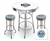 Bar Table Set 3 Piece with a White Table Featuring the Tampa Bay Rays MLB Team Logo Decal and 2-29" Tall Swivel Seat Stools with the Team Logo on Baby Blue Vinyl Covered Seat Cushions