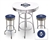 Bar Table Set 3 Piece with a White Table Featuring the Tampa Bay Rays MLB Team Logo Decal and 2-29" Tall Swivel Seat Stools with the Team Logo on Blue Vinyl Covered Seat Cushions